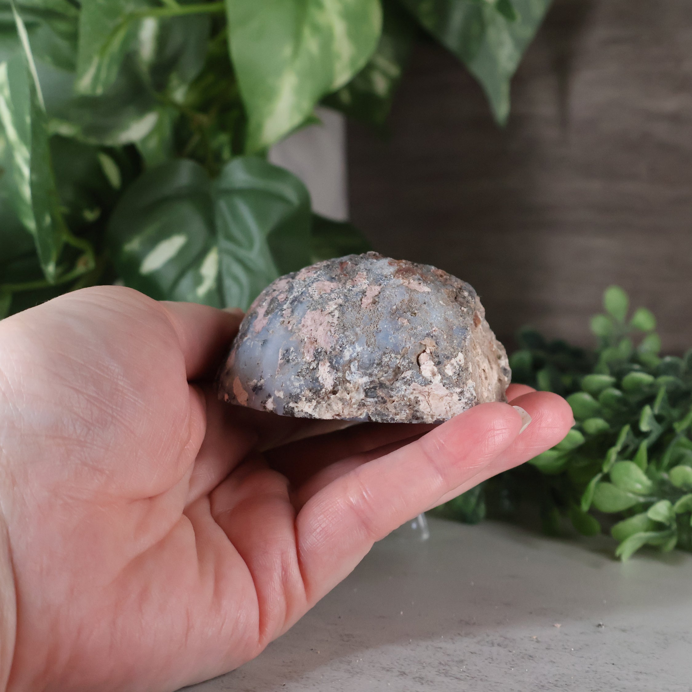 Coconut, Las Choyas Geode - "Smokey Sugar Moon" - Blue Chalcedony, Parallax (35b)