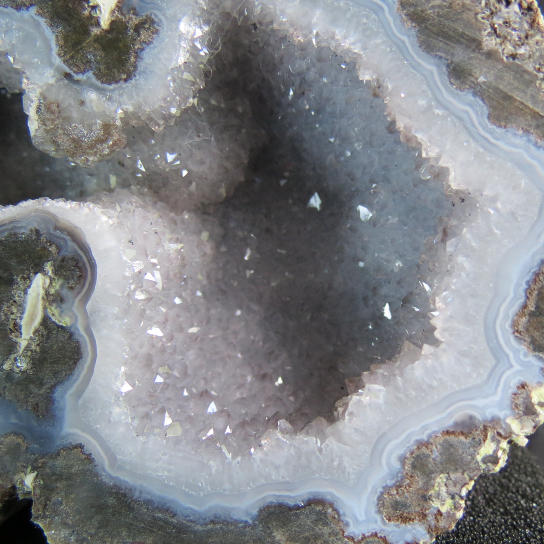 Las Choyas Coconut Geode - Smokey Quartz & Light Blue Agate Banding