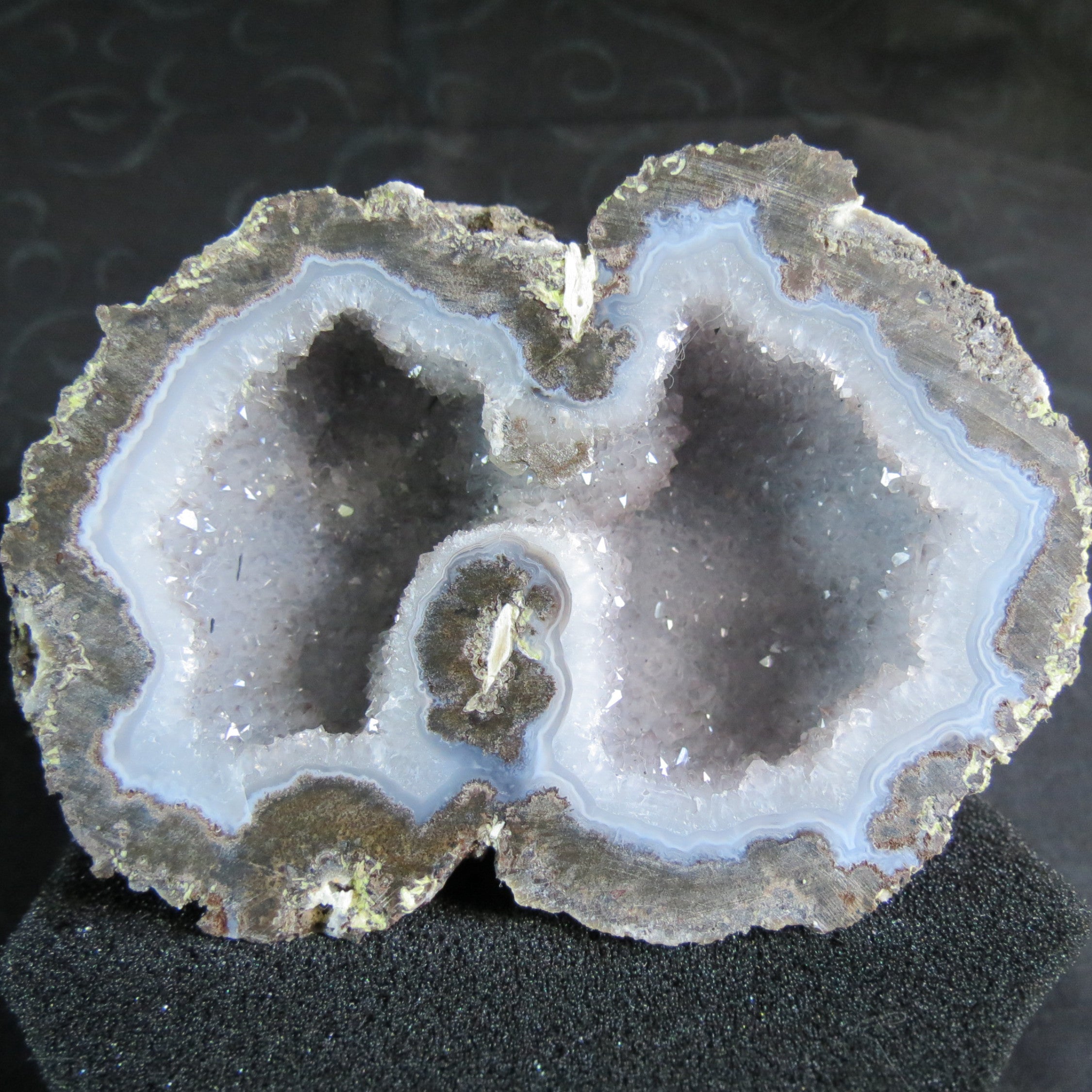 Las Choyas Coconut Geode - Smokey Quartz & Light Blue Agate Banding