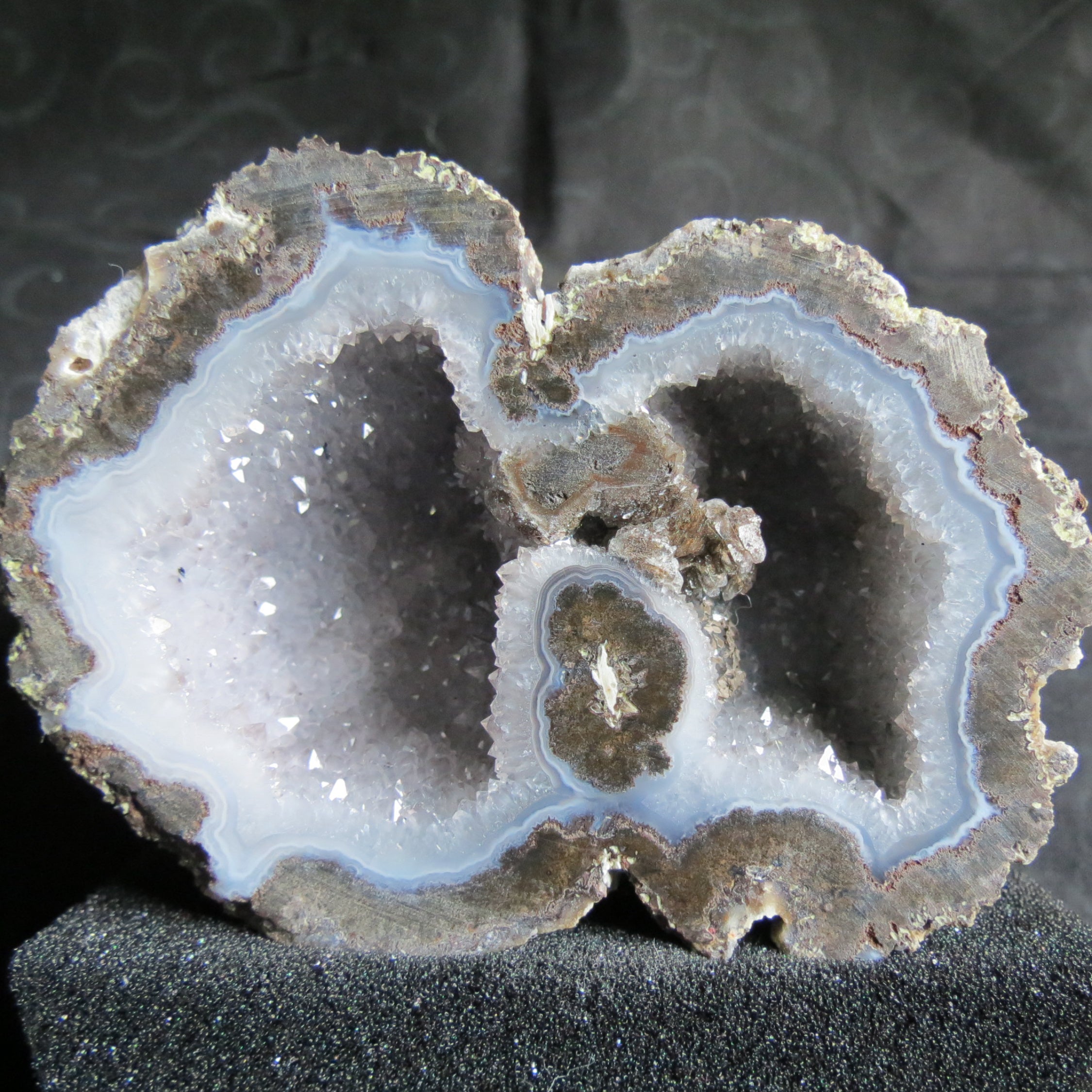 Las Choyas Coconut Geode - Pagoda Calcite, Smokey Quartz & Light Blue Agate Banding