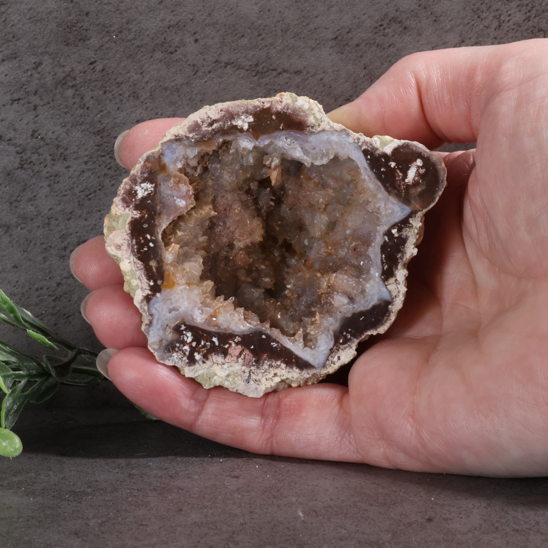 Candy Apple Geode 38a - Naturally Red Stained Quartz Crystals
