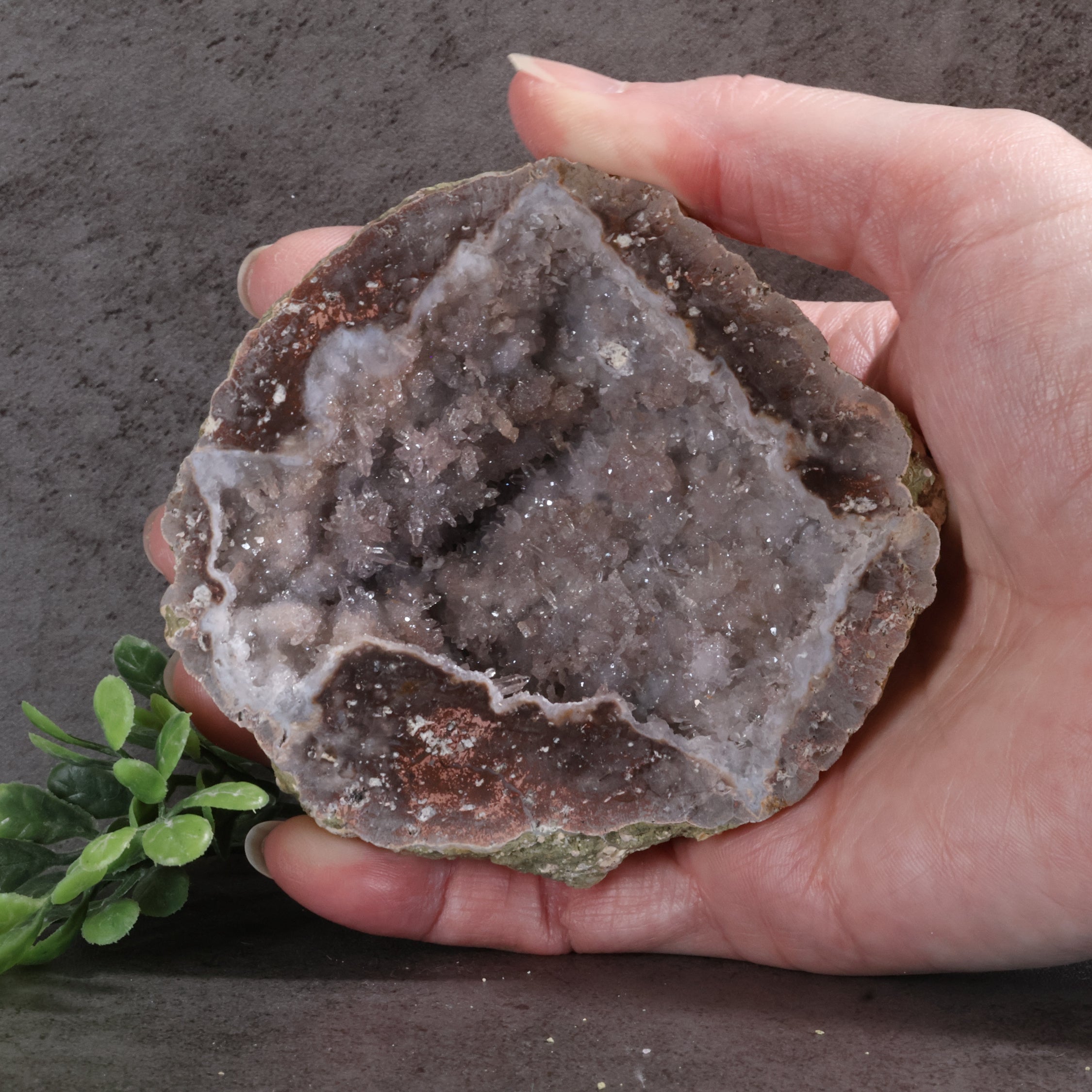 Candy Apple Geode 43a - Lots of Mini Quartz Crystals, Including Smokey Quartz